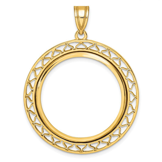 Wideband Distinguished Coin Jewelry 14k Polished Fancy Wire 27.0mm Prong Coin Bezel Pendant