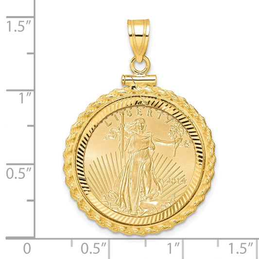 Wideband Distinguished Coin Jewelry 14ky Diamond-cut Casted Rope Screw Top Mounted 1/4oz American Eagle Coin Bezel Pendant