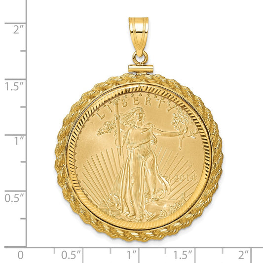 Wideband Distinguished Coin Jewelry 14ky Diamond-cut Casted Rope Screw Top Mounted 1oz American Eagle Coin Bezel Pendant