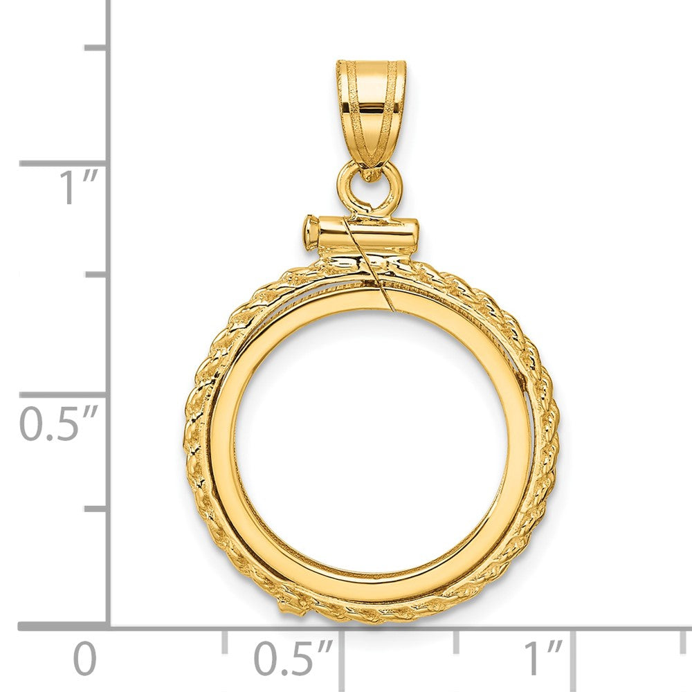 Wideband Distinguished Coin Jewelry 14k Polished Casted Rope 16.5mm x 1.35mm Screw Top Coin Bezel Pendant