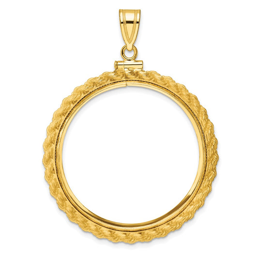 Wideband Distinguished Coin Jewelry 14k Polished Casted Rope 32.0mm x 2.85mm Screw Top Coin Bezel Pendant