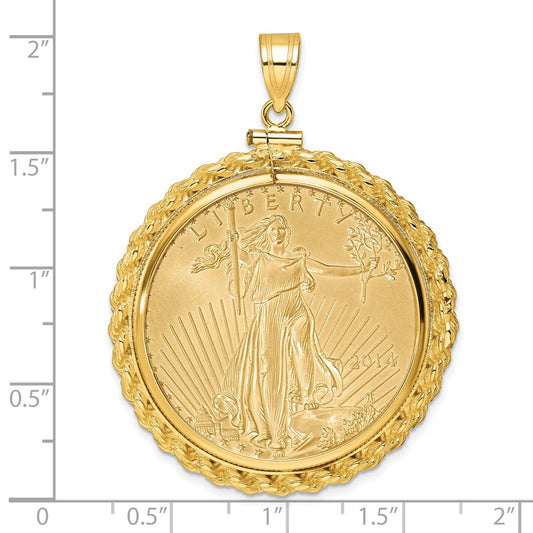 Wideband Distinguished Coin Jewelry 14k Polished Casted Rope Mounted 1oz American Eagle Screw Top Coin Bezel Pendant