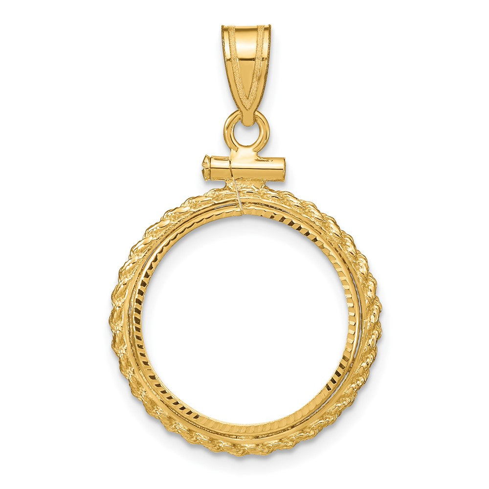 Wideband Distinguished Coin Jewelry 14k Polished and Diamond-cut Casted Rope 16.5mm x 1.35mm Screw Top Coin Bezel Pendant