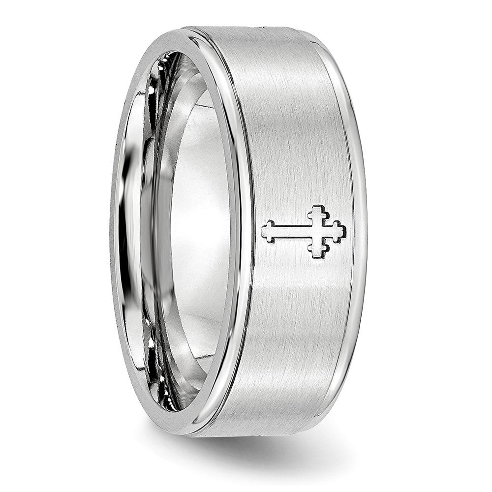 Chisel Cobalt Satin and Polished Ridged Edge 8mm Band