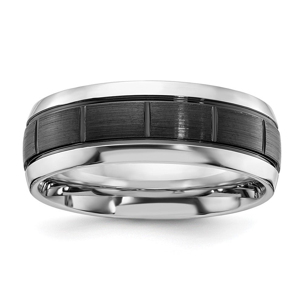 Chisel Cobalt Polished with Brushed Black IP-plated Grooved Center 8mm Band