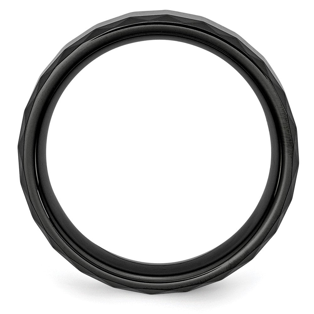 Chisel Ceramic Black Faceted 8mm Polished Beveled Edge Band
