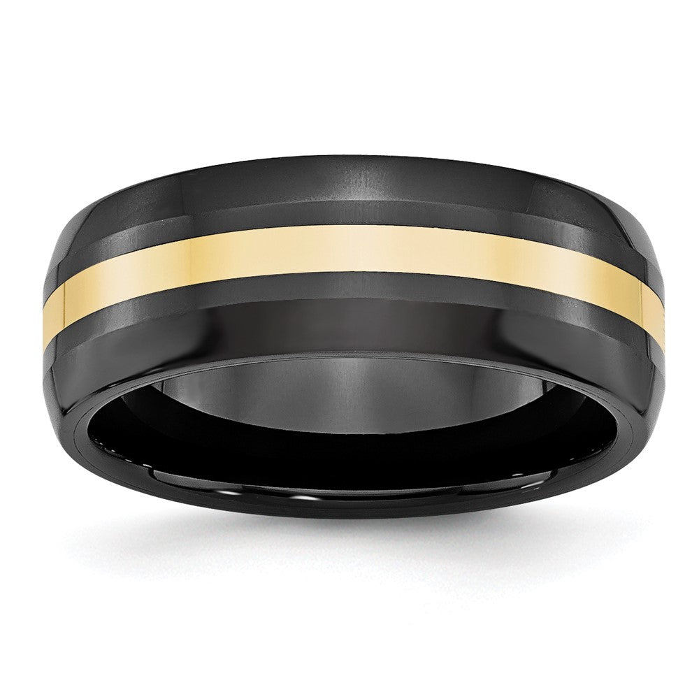Chisel Ceramic Black with 14k Gold Inlay 8mm Polished Band