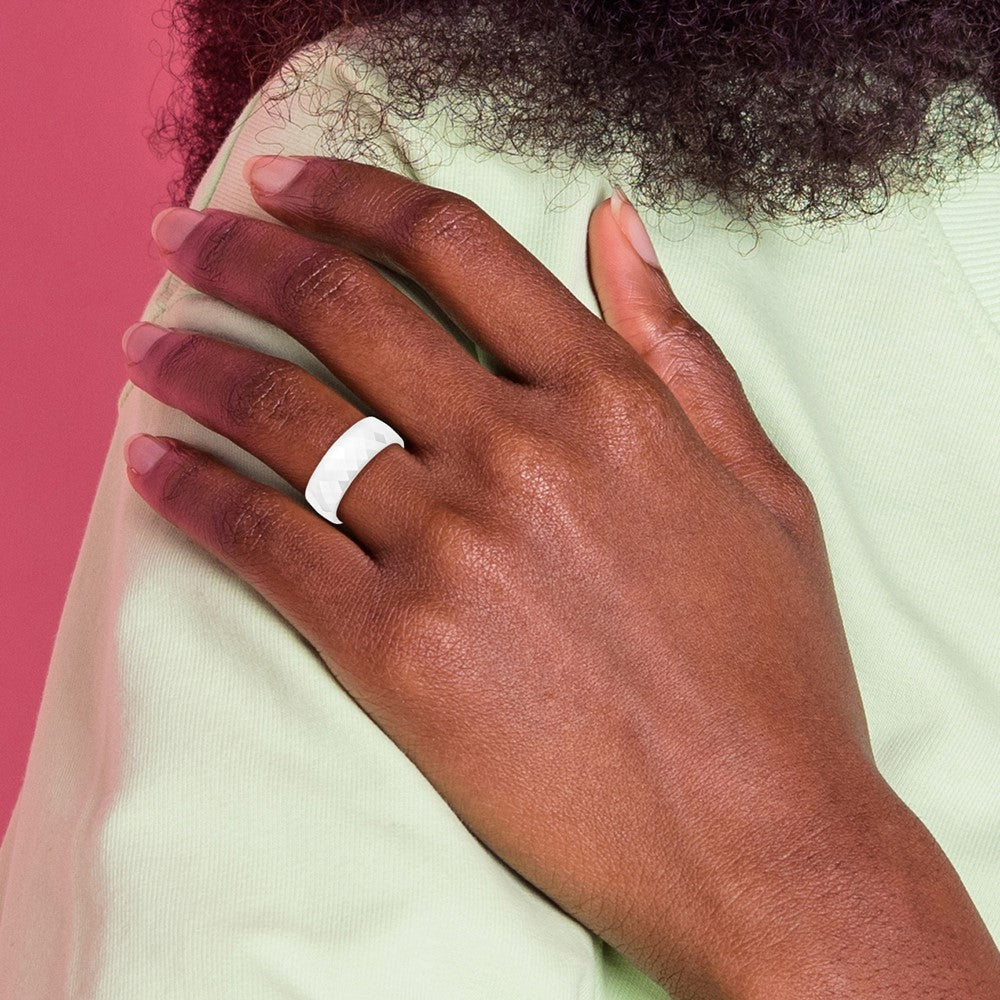 Chisel Ceramic White Faceted 8mm Polished Band