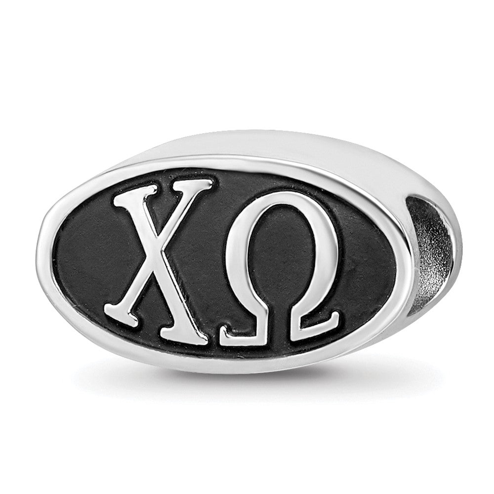 Sterling Silver 15.25mm Chi Omega Sorority Greek Letters Enameled Oval Bead