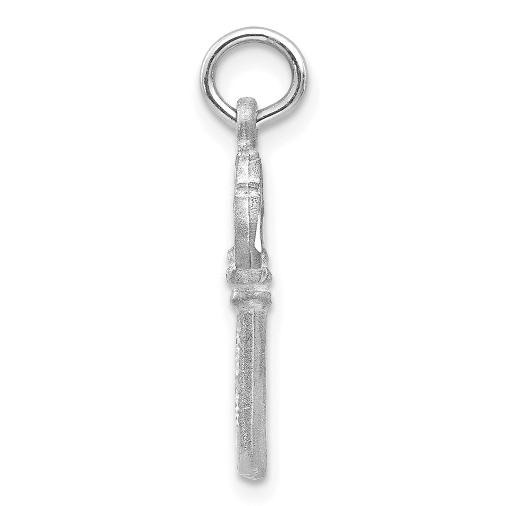 14K White Gold Polished Diamond-cut 3D Key Charm