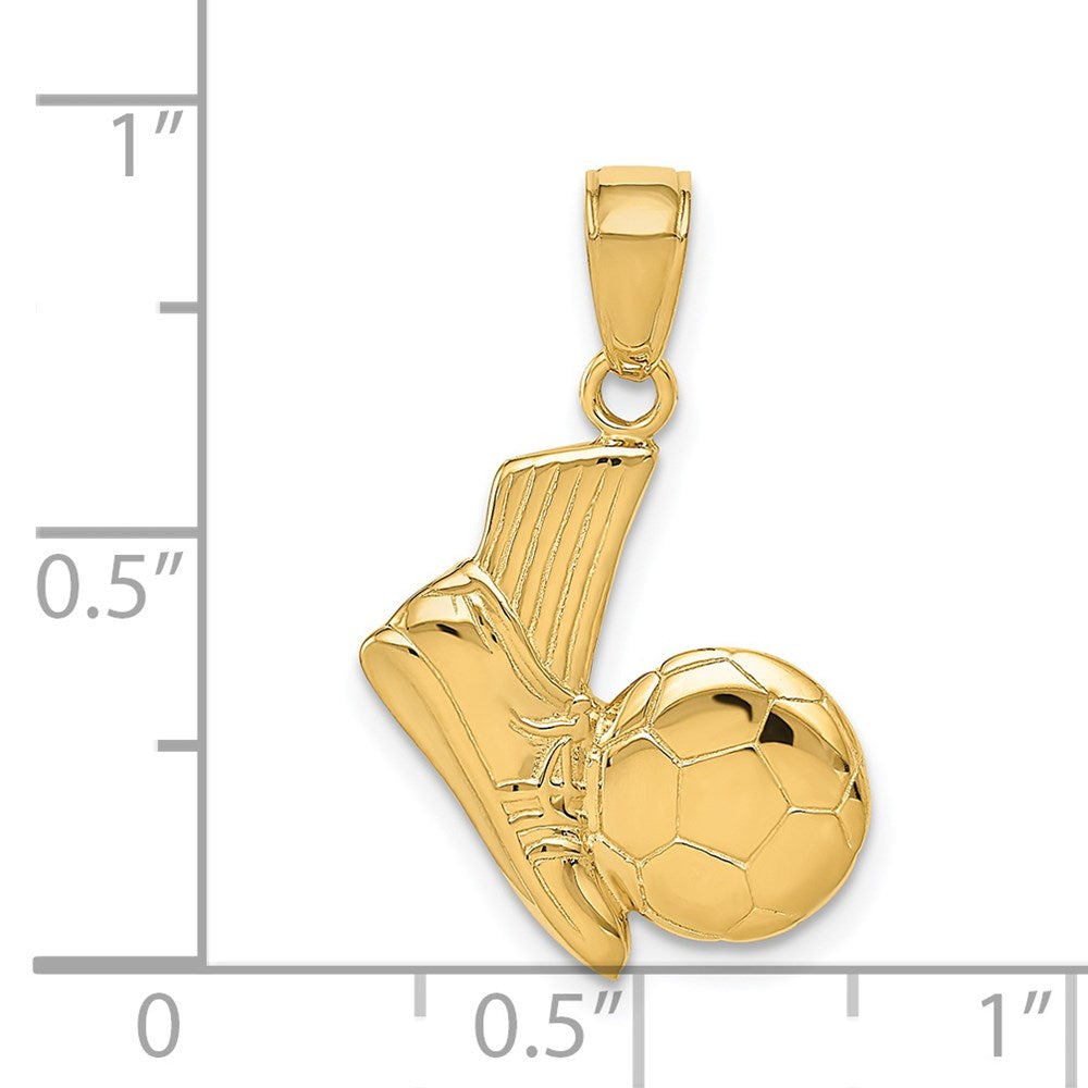 14K Yellow Gold Solid Open-Backed Soccer Shoe and Ball Pendant