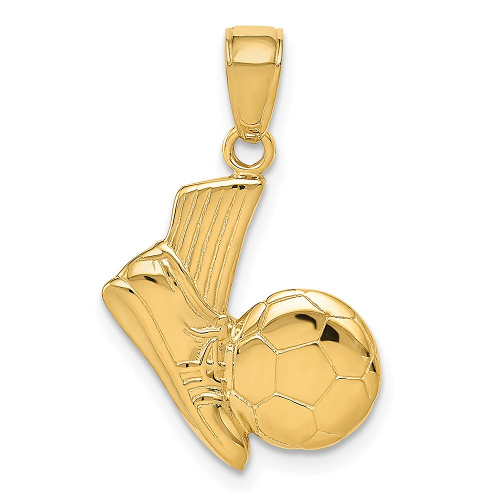 14K Yellow Gold Solid Open-Backed Soccer Shoe and Ball Pendant