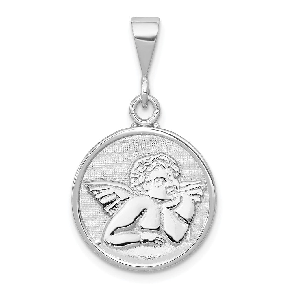14K White Gold Polished and Satin Angel Pendant