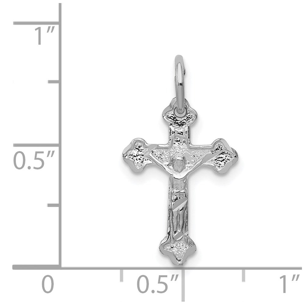 14k White Gold  Satin Diamond-cut Crucifix Charm