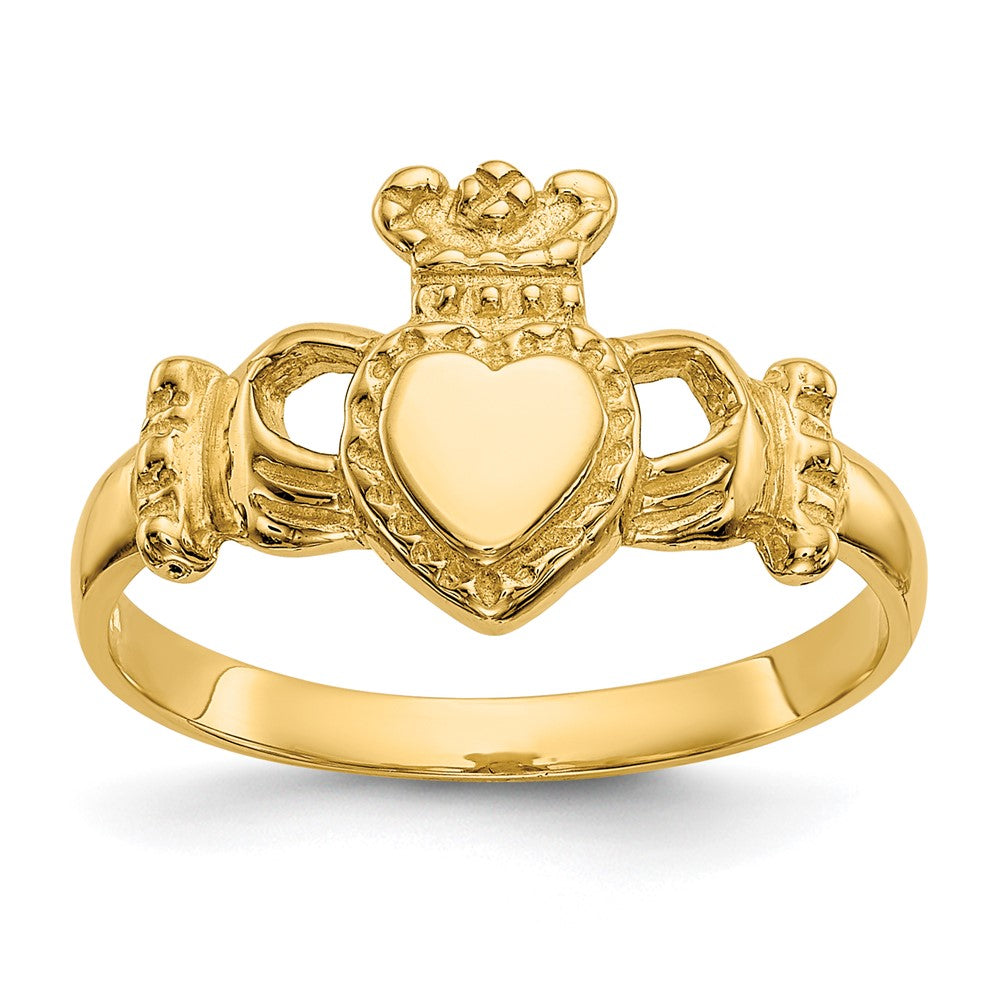 14k Yellow Gold Polished Ladies Claddagh Ring