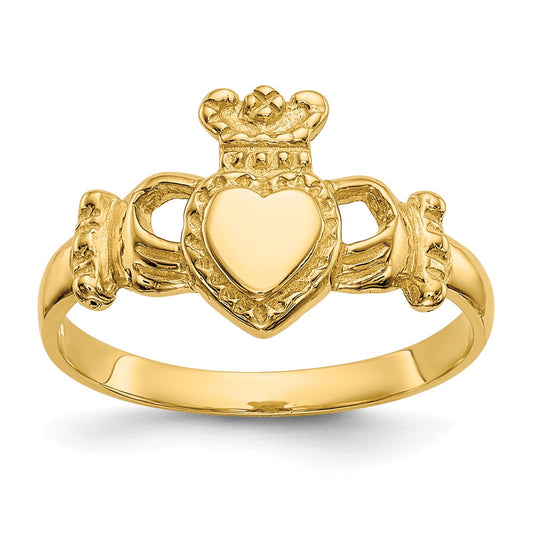 14k Yellow Gold Polished Ladies Claddagh Ring