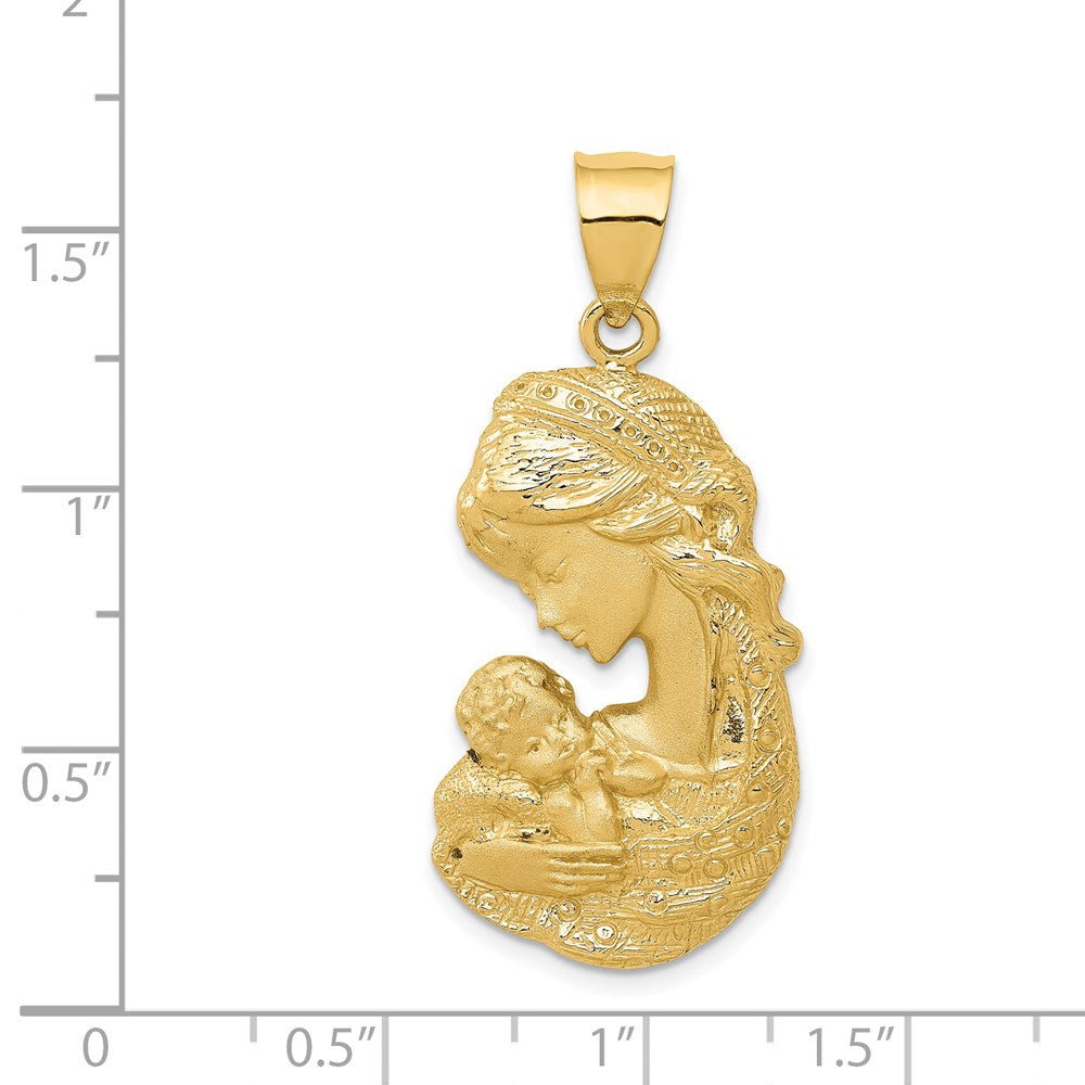 14k Solid Satin Polished Mother Holding Charm