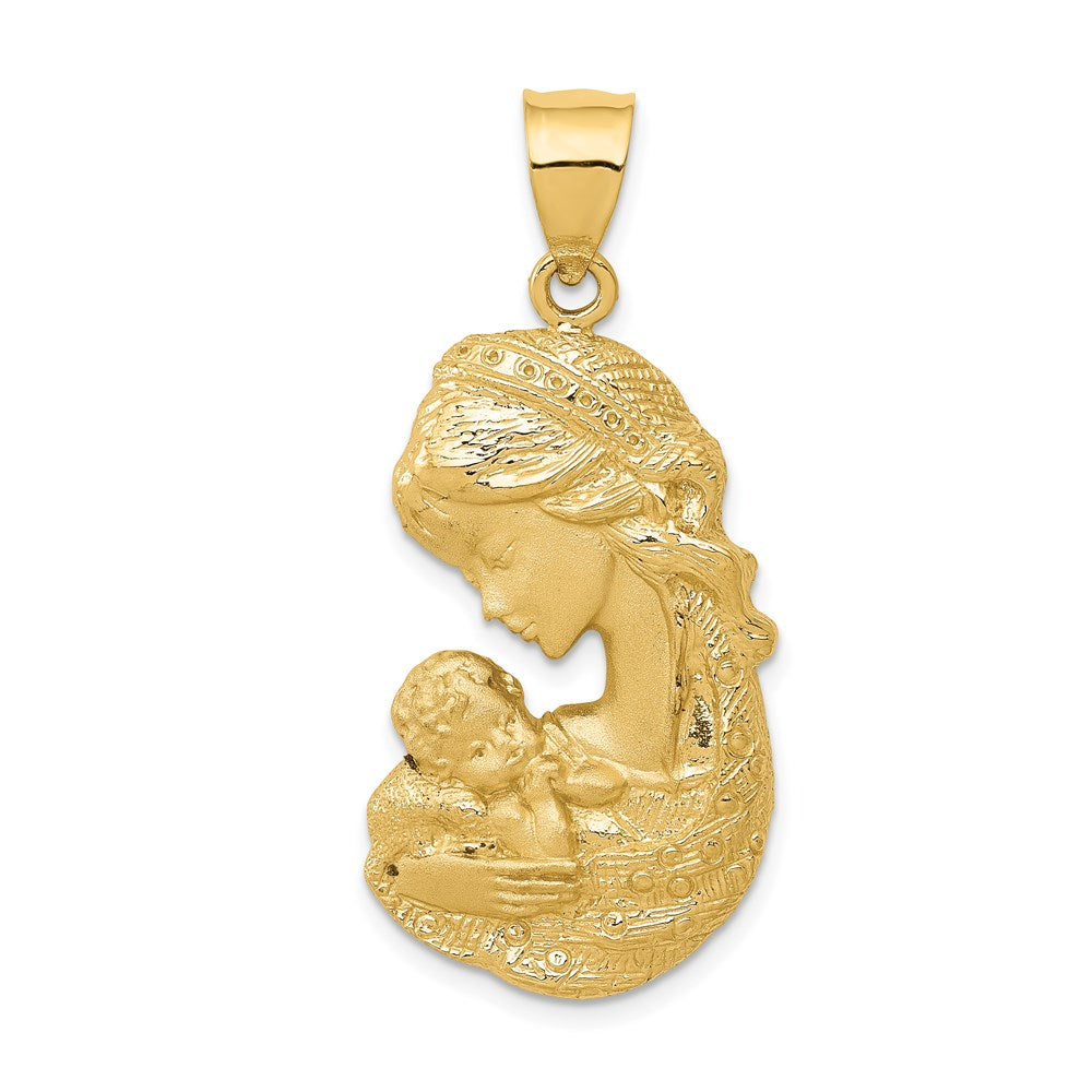 14k Solid Satin Polished Mother Holding Charm
