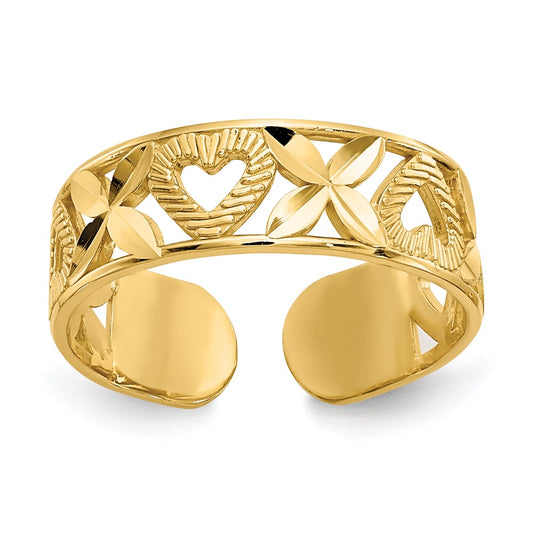 14k Diamond-cut  X & Heart Toe Ring
