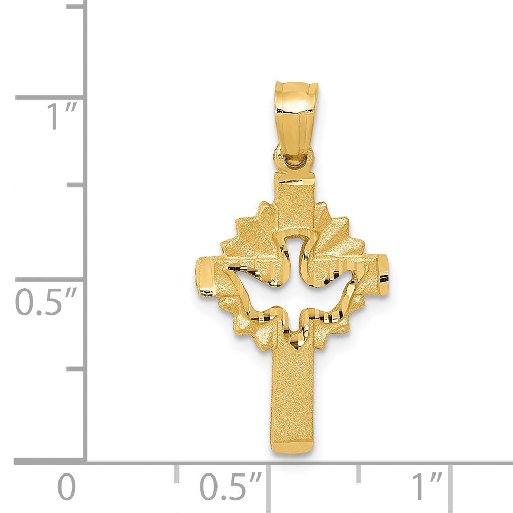 14k Yellow Gold Dove Cross Charm