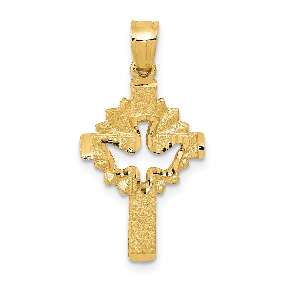 14k Yellow Gold Dove Cross Charm