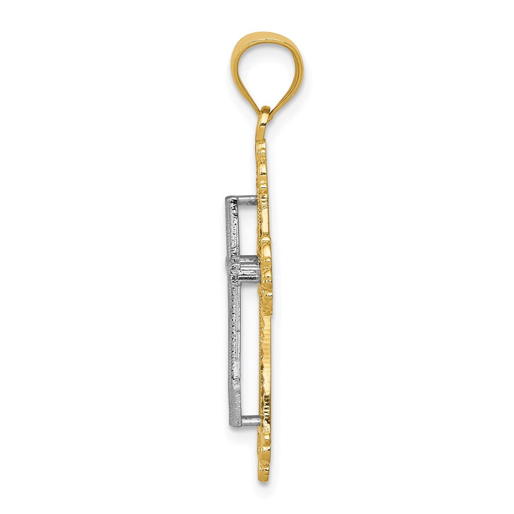 14k Yellow Gold Two-tone Fleur De Lis Cross Pendant