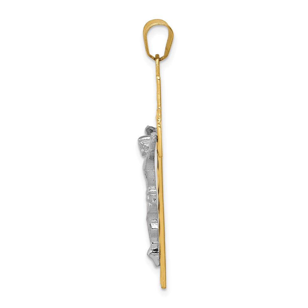 14K Yellow Gold Two-tone Diamond-cut Crucifix Pendant