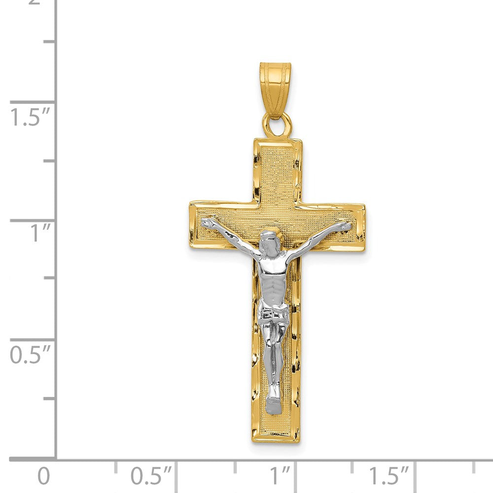 14K Yellow Gold Two-tone Diamond-cut Crucifix Pendant