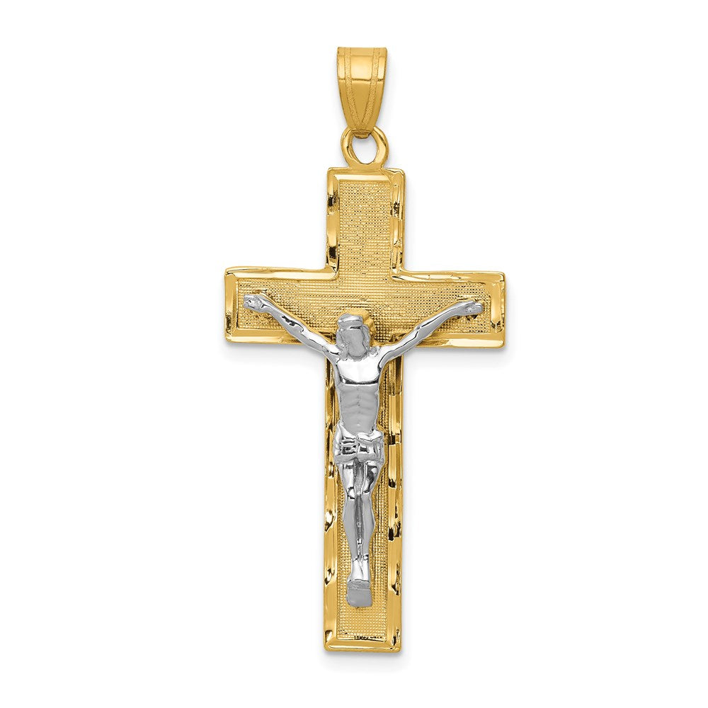 14K Yellow Gold Two-tone Diamond-cut Crucifix Pendant