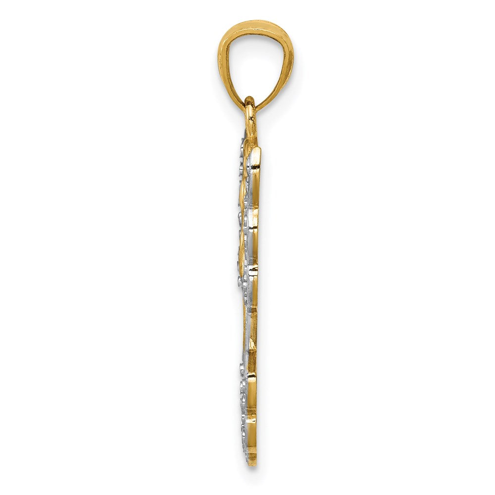 14k Yellow Gold w/Rhodium Filigree Angel Pendant