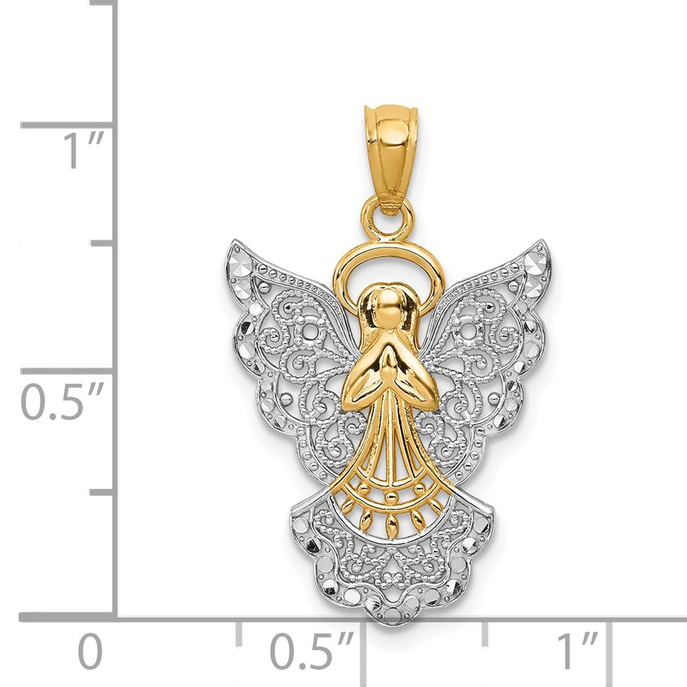 14k Yellow Gold w/Rhodium Filigree Angel Pendant