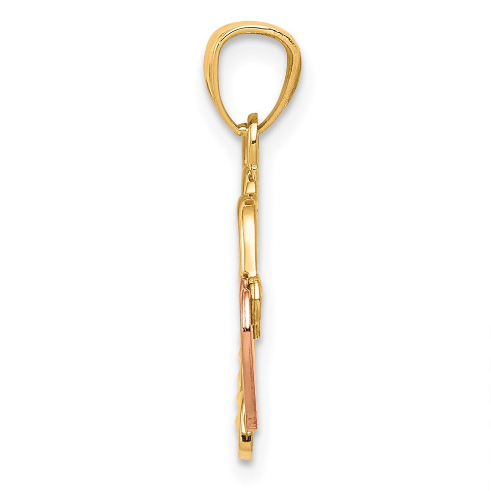 14k Yellow Gold Two-tone Heart Lock and Key Pendant