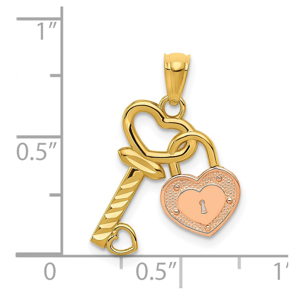 14k Yellow Gold Two-tone Heart Lock and Key Pendant