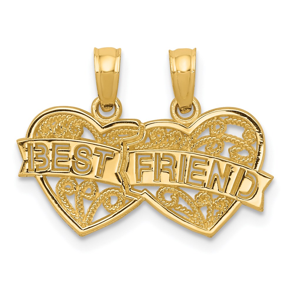 14k Yellow Gold BEST FRIEND Breakable Double Hearts Pendant