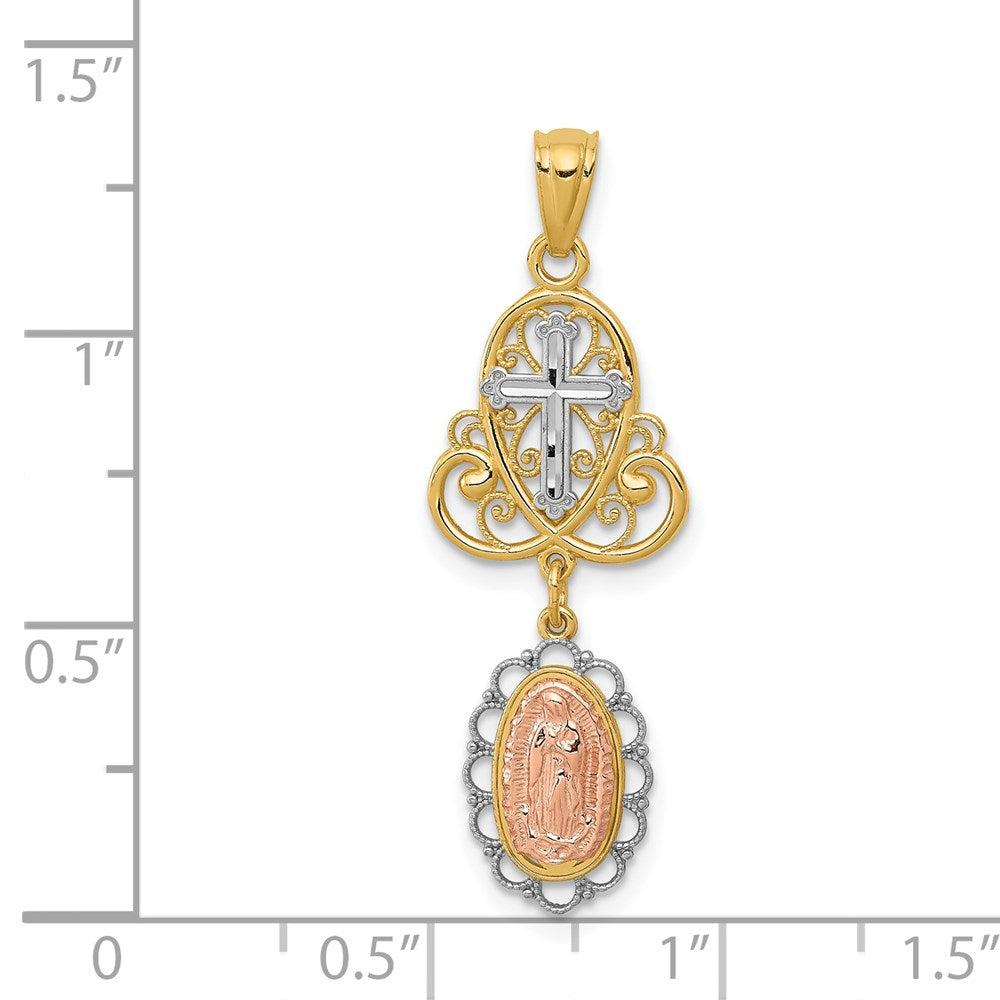 14K Two-Tone w/White Rhodium Guadalupe Cross Pendant