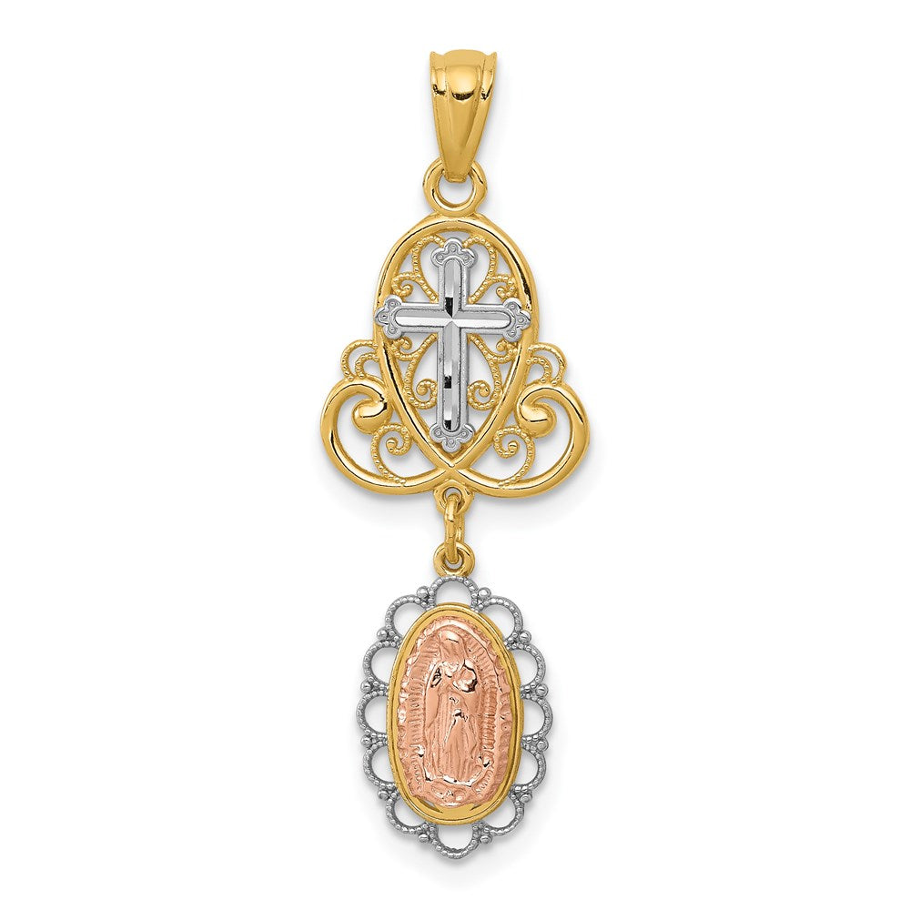 14K Two-Tone w/White Rhodium Guadalupe Cross Pendant