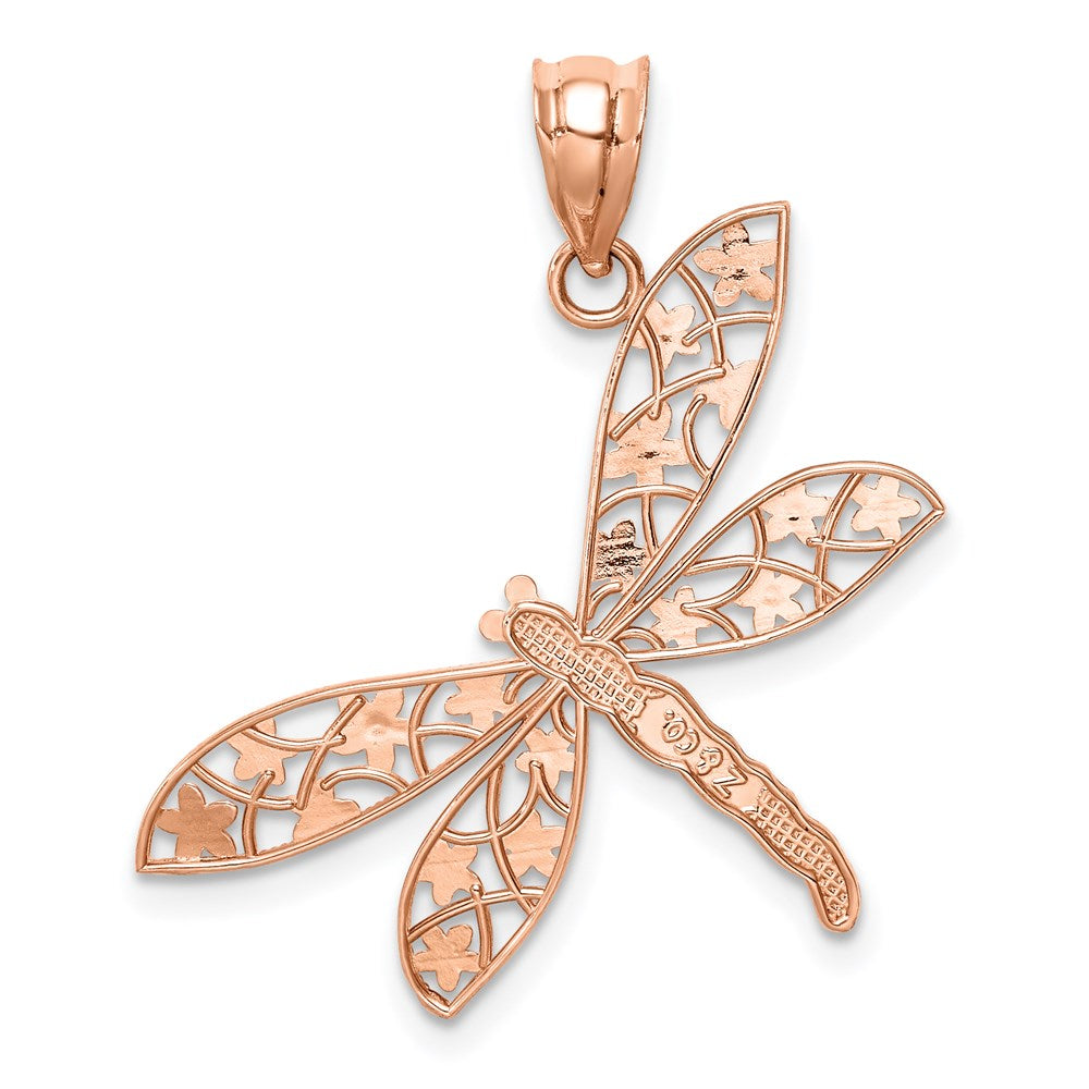 14K Rose Gold Rose Filigree Dragonfly Pendant