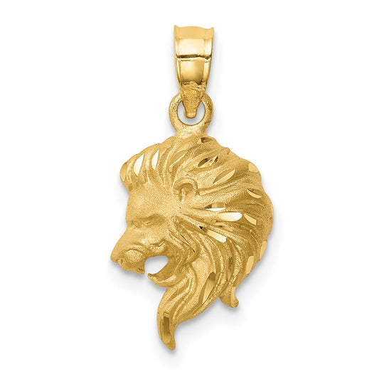 14K Brushed Diamond-cut Lion Head Pendant
