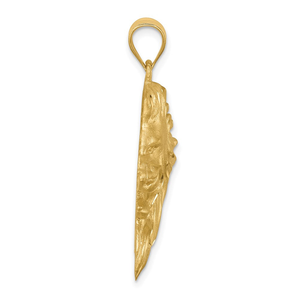 14K Yellow Gold Brushed Diamond-cut Lion Head Pendant