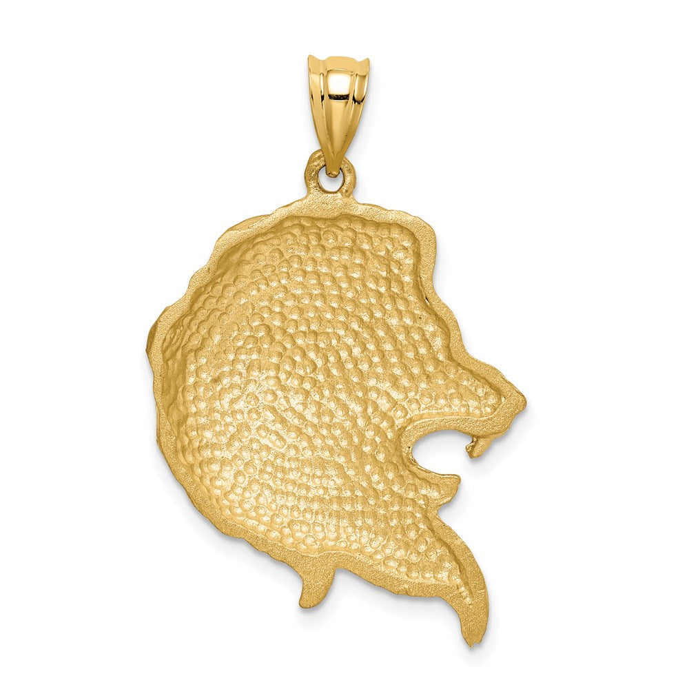14K Yellow Gold Brushed Diamond-cut Lion Head Pendant