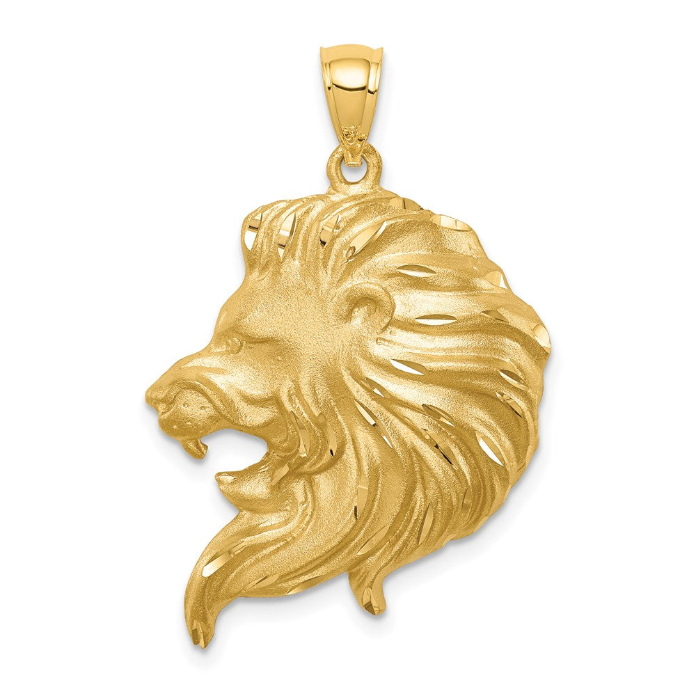 14K Yellow Gold Brushed Diamond-cut Lion Head Pendant