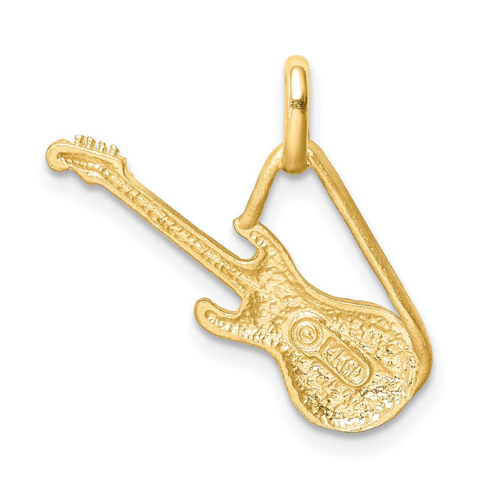 14K Yellow Gold Brushed & Diamond-cut Guitar Pendant