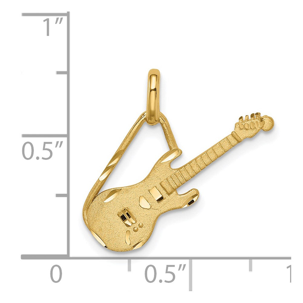 14K Yellow Gold Brushed & Diamond-cut Guitar Pendant
