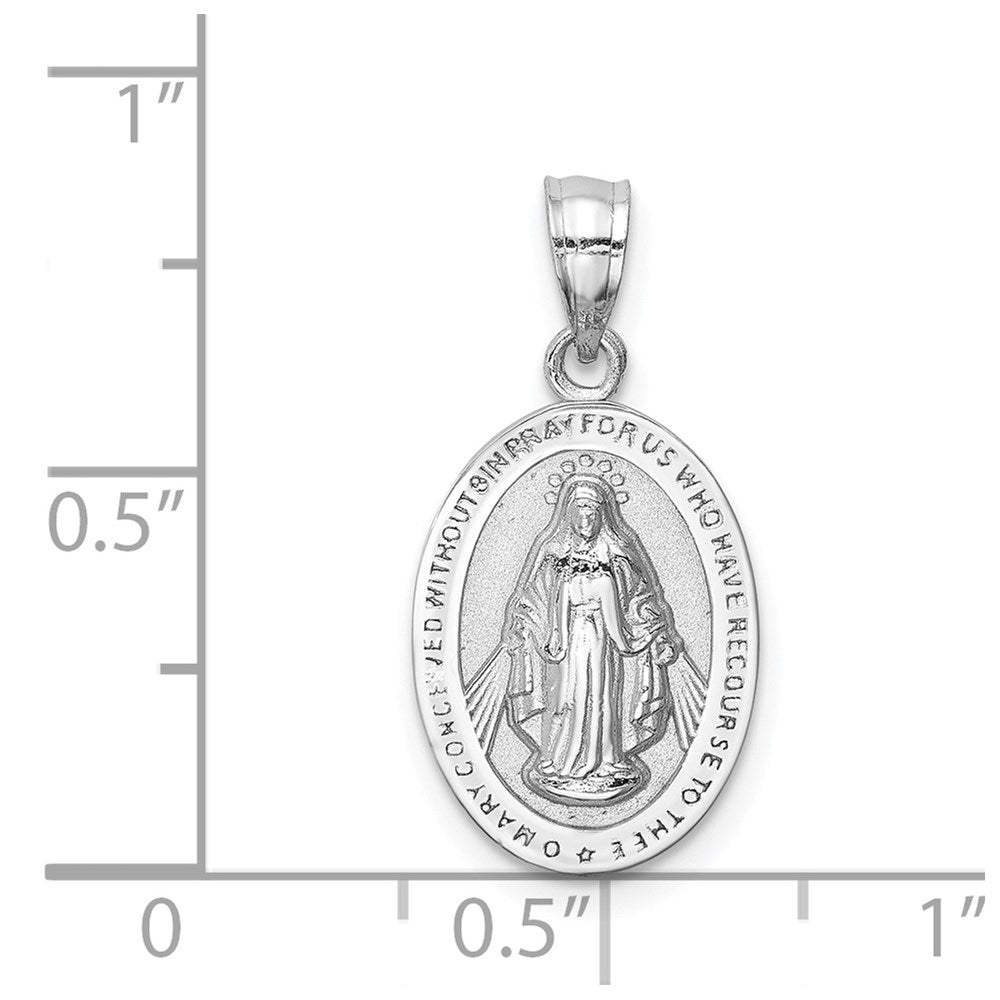 14K White Polished Virgin Mary Medal Pendant