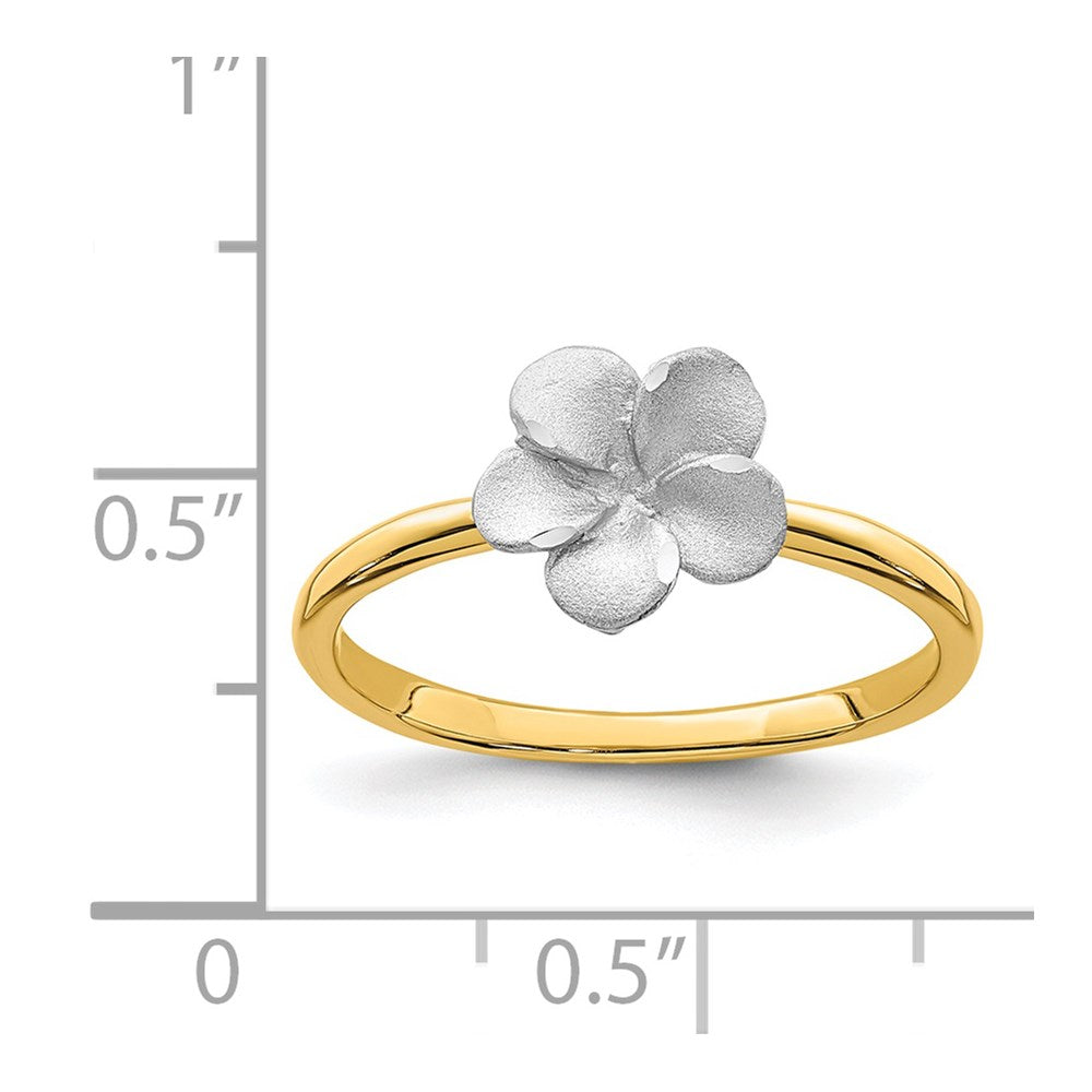14K Two-tone Brushed & Polished Plumeria Ring