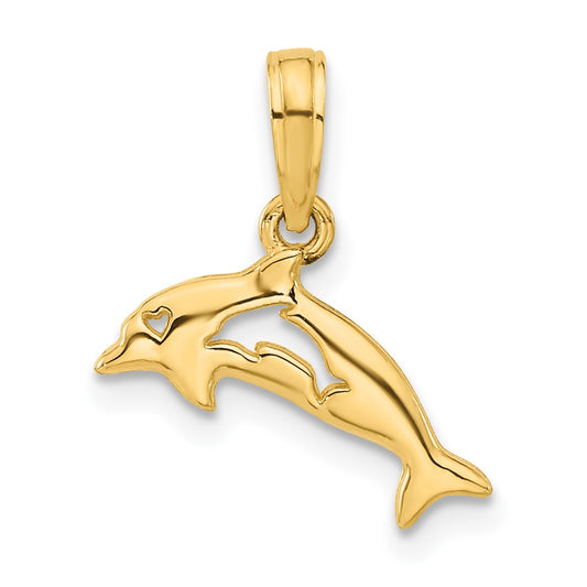 14k Polished Dolphin with Cut-out Dolphin Pendant
