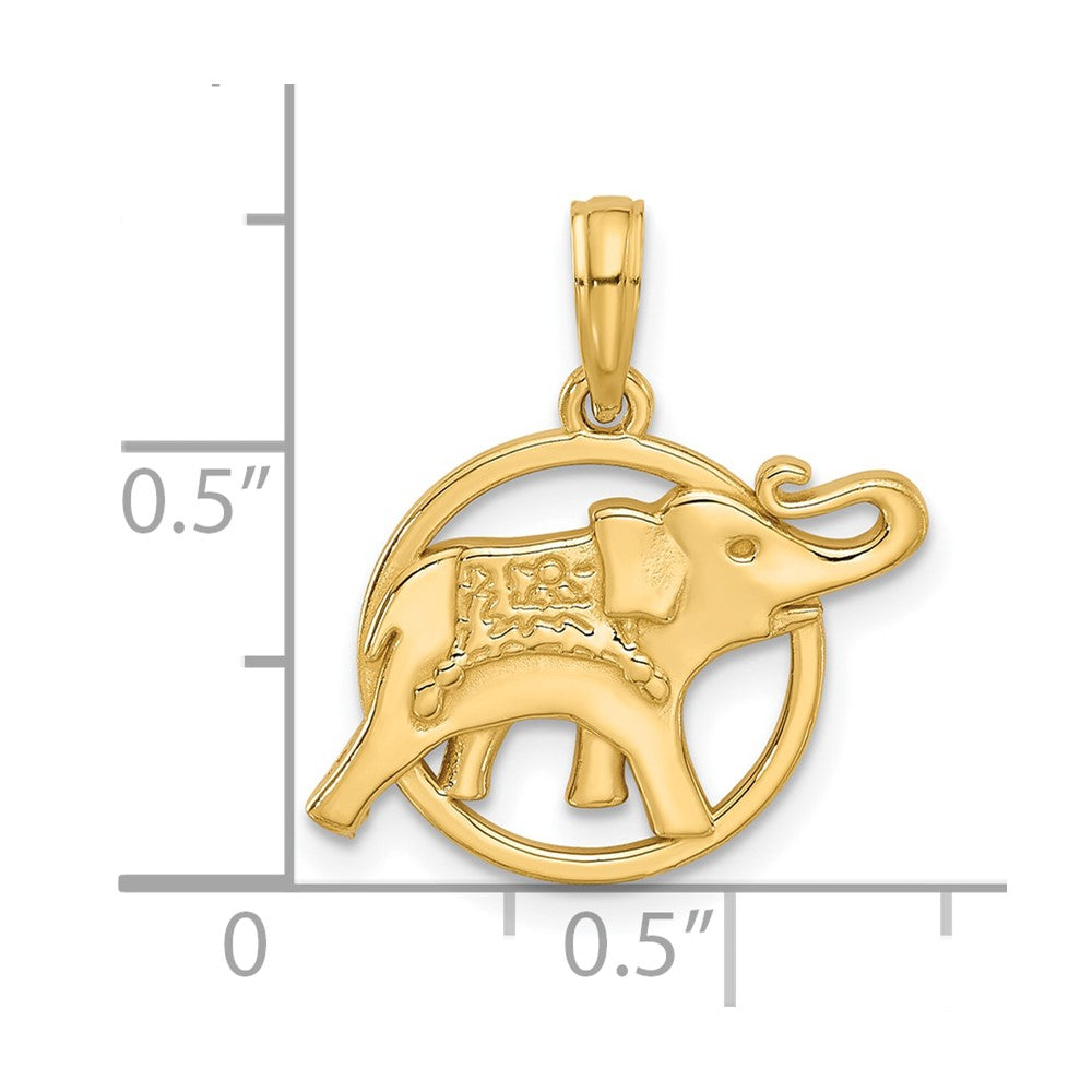 14K Polished Elephant in Circle Charm
