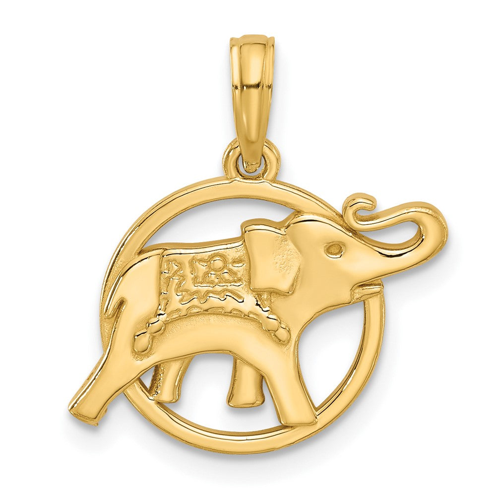 14K Polished Elephant in Circle Charm