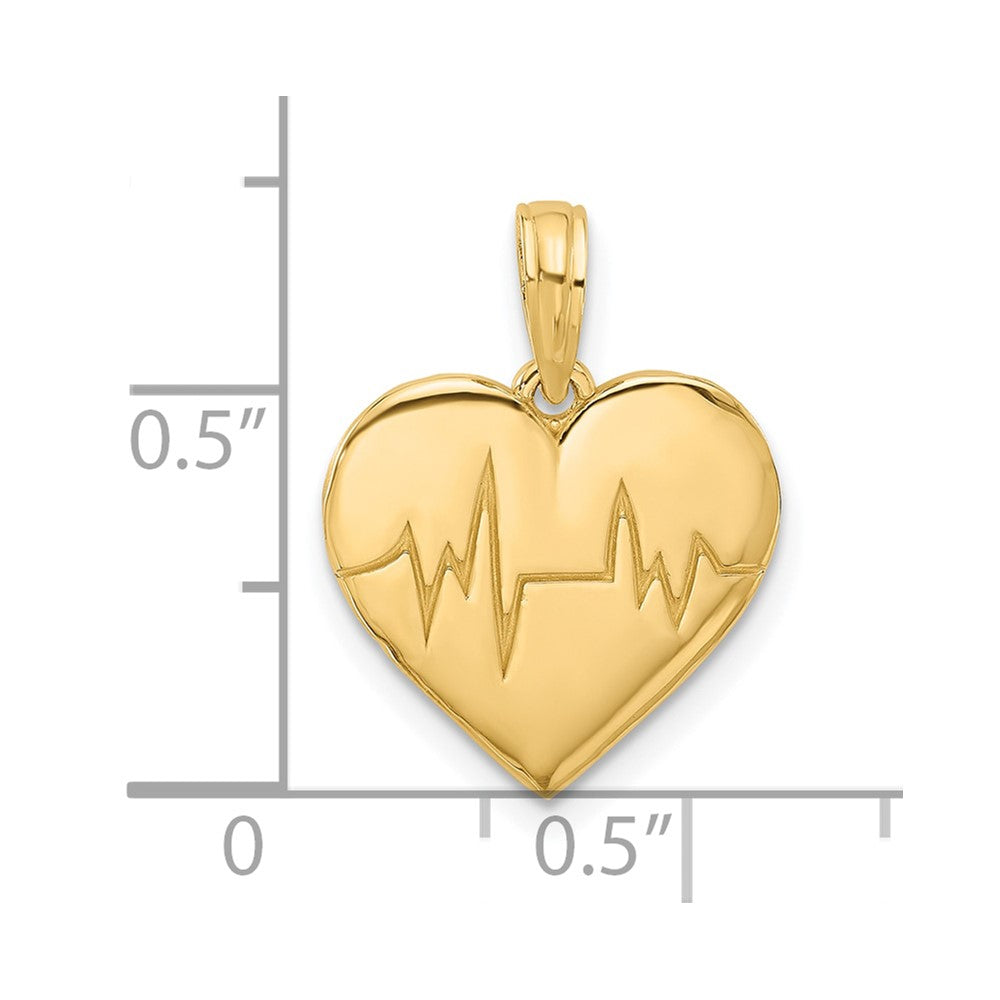 14K Yellow Gold Polished Fancy EKG Heart Charm