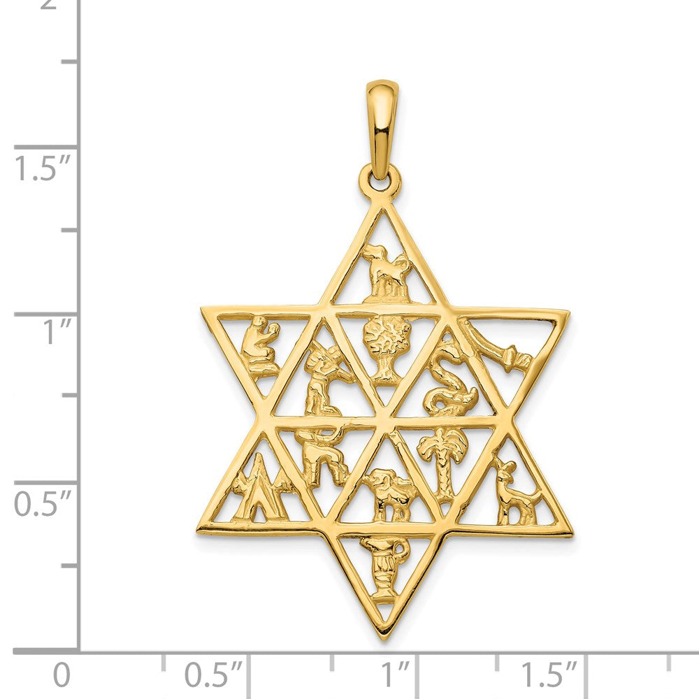 14K Yellow Gold Star Of David 12 Tribes Pendant